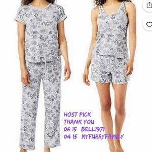 Lucky Brand Blue Floral Pajama Set Tank , tee, shorts Bottoms New!